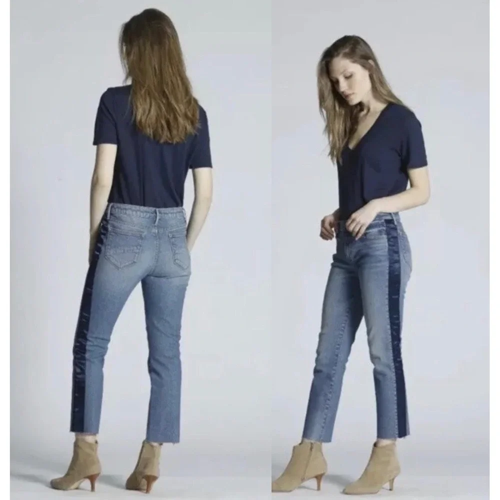 Driftwood Candace Jeans Womens 26 Blue Satin Side‎ Stripe Cropped Denim Festival